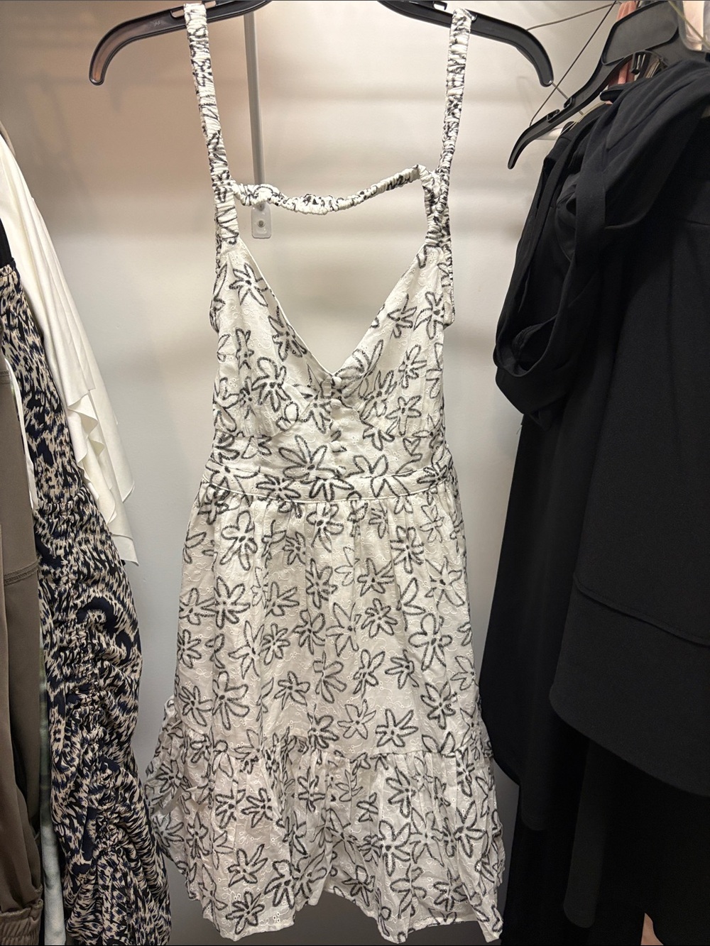 ASOS White Dress with Black Floral Eyelet Detail